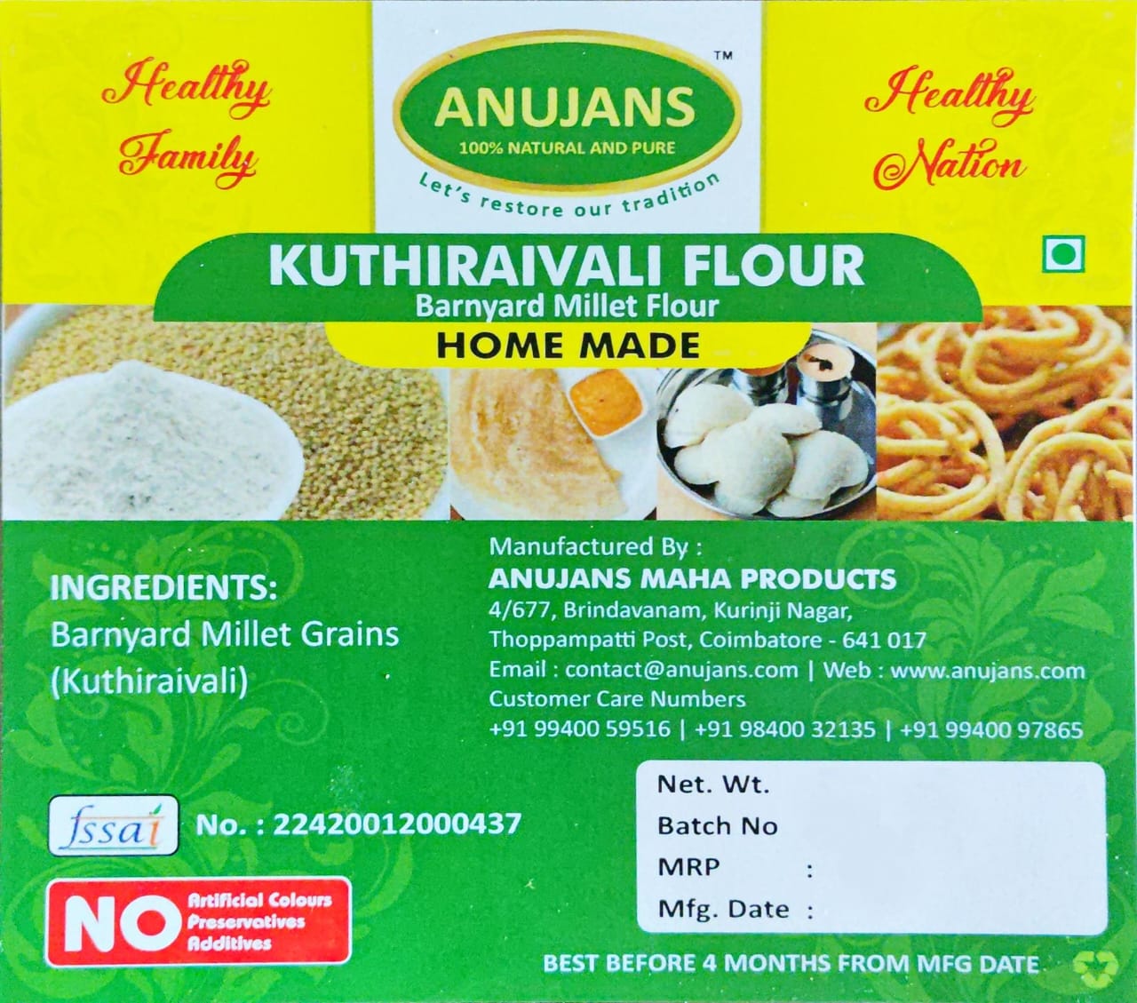 Kuthiraivali Flour (Barnyard Millet Flour)